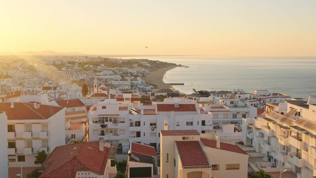 Sunrise view of the Albufeira resort town in Algarve province, Southern Portugal