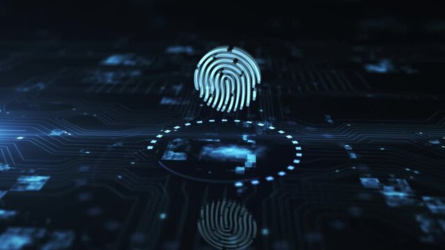 Internet, business, Technology and network concept. Fingerprint scan provides security. virtual button.