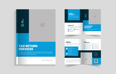 Income Tax Bi fold Brochure Template. Income tax return and refund service brochure cover design layout.
