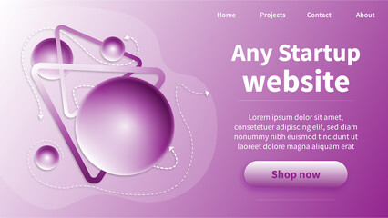 Web page design in 5 colors with geometric shape of 3D Like feel, vector design with editable texts file in colors _ red, pink, orange, purple, blue, green 