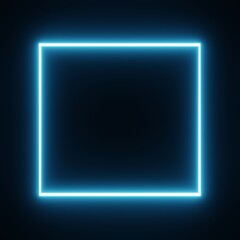 Square rectangle picture frame with blue tone neon color motion graphic on isolated black background. Blue light moving for overlay element. 3D illustration rendering. Empty copy space middle