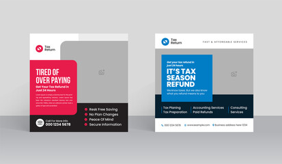 Income Tax return service social media banner template. Tax refund post template for commercial business