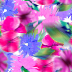 Fototapeta na wymiar Hand painted blurred flowers. Watercolor botanical trendy illustration. Seamless pattern.