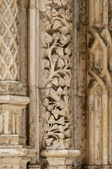 carved pillars in Interior of the Unfinished chapels in Batalha monastery, Portugal