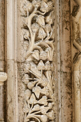 carved pillars in Interior of the Unfinished chapels in Batalha monastery, Portugal