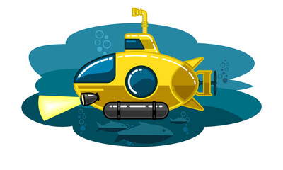 Fototapeta na wymiar yellow submarine undersea with cartoon style