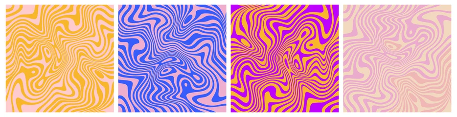 Foto op Canvas Set of Wavy Seamless Trippy Patterns in Psychedelic Colors. Abstract Vector Swirl Backgrounds. 1970 Aesthetic Textures with Flowing Waves © Briddy