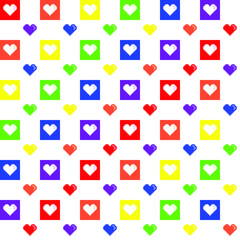 LGBTQ+ color hearts pattern background. The official correct color of the multi-sexual symbol.