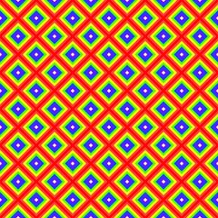 Colorful layer square pattern. Multicolor maze stripes pattern on colored background. Diagonal lines and squares. LGBTQ+ colored background.