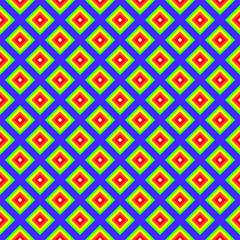 Colorful layer square pattern. Multicolor maze stripes pattern on colored background. Diagonal lines and squares. LGBTQ+ colored background.