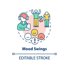 Mood swings concept icon. Teenage problem abstract idea thin line illustration. Hormonal shifts. Bipolar disorder. Isolated outline drawing. Editable stroke. Arial, Myriad Pro-Bold fonts used