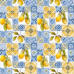 Fotobehang Portugese tegeltjes Traditional portuguese decorative tiles. Seamless pattern. Illustration for design, print, fabric or background.