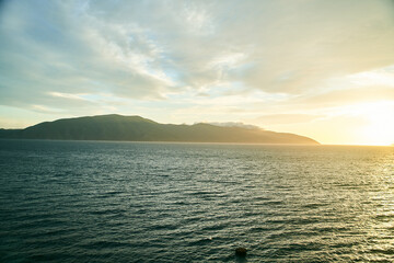 View of the Ionian Sea and sunset in Albania