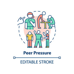 Peer pressure concept icon. Teenage life struggle abstract idea thin line illustration. Peer influence during adolescence. Isolated outline drawing. Editable stroke. Arial, Myriad Pro-Bold fonts used