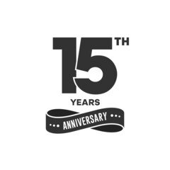 15 years anniversary logo with black color for booklet, leaflet, magazine, brochure poster, banner, web, invitation or greeting card. Vector illustrations.