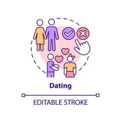 Dating concept icon. Peer pressure on teens abstract idea thin line illustration. Romantic relationship during high school. Isolated outline drawing. Editable stroke. Arial, Myriad Pro-Bold fonts used