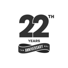 22 years anniversary logo with black color for booklet, leaflet, magazine, brochure poster, banner, web, invitation or greeting card. Vector illustrations.