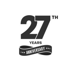 27 years anniversary logo with black color for booklet, leaflet, magazine, brochure poster, banner, web, invitation or greeting card. Vector illustrations. - obrazy, fototapety, plakaty