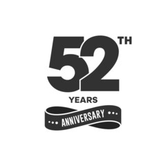 52 years anniversary logo with black color for booklet, leaflet, magazine, brochure poster, banner, web, invitation or greeting card. Vector illustrations.