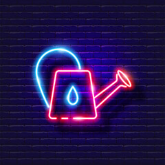 Watering can neon icon. Gardening and agriculture concept. Vector sign for design, website, signboard, banner, advertisement.