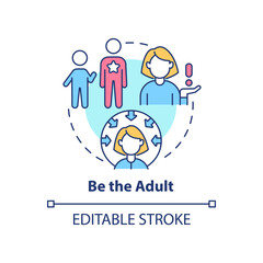 Be positive adult role model concept icon. Parenting strategy abstract idea thin line illustration. Raise successful child. Isolated outline drawing. Editable stroke. Arial, Myriad Pro-Bold fonts used
