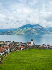Fototapeta premium Beckenried village on Lake Lucerne in Nidwalden, Switzerland