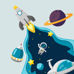 Rocket Spaceman Planet Cartoon Background Vector