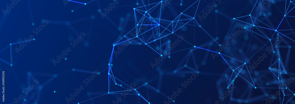 Poster abstract 3d illustration with connected dots and lines. wireframe polygonal element. science and tec