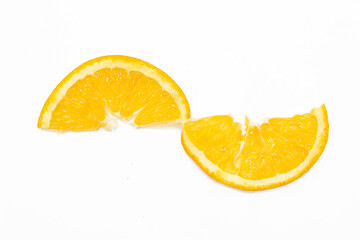 orange fruit slices isolated on white background.top view.