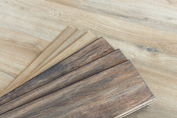 Obraz na płótnie Canvas Wooden floor samples of laminate. Timber, laminate flooring.