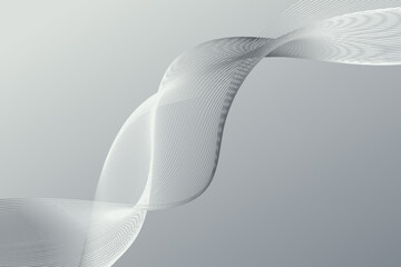 Fototapeta premium Silver curved dynamic wireframe wave background. Trendy minimal digital outline surface. Wavy lines illustration