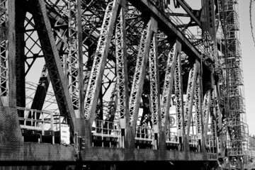 huge industrial steel frame structure in black and white