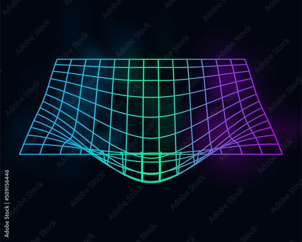 Poster color cyber distorted grid, retro punk design element. wireframe wave geometry grid on black backgro
