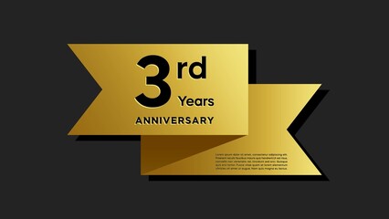 3 years anniversary logo with golden ribbon for booklet, leaflet, magazine, brochure poster, banner, web, invitation or greeting card. Vector illustrations.