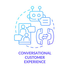 Conversational customer experience blue gradient concept icon. Sales trend abstract idea thin line illustration. Clients engagement, retention. Isolated outline drawing. Myriad Pro-Bold font used