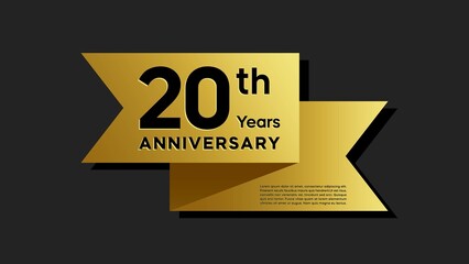 20 years anniversary logo with golden ribbon for booklet, leaflet, magazine, brochure poster, banner, web, invitation or greeting card. Vector illustrations.