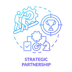 Strategic partnership blue gradient concept icon. Buyer-seller interaction abstract idea thin line illustration. Business alliance agreement. Isolated outline drawing. Myriad Pro-Bold font used