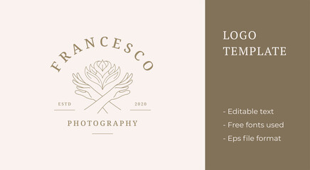 Outline emblem of crossed hands with lotus line style