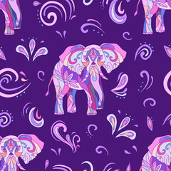 Vector seamless pattern of elephant. Decoration print for wrapping, wallpaper, fabric, textile. 