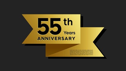 55 years anniversary logo with golden ribbon for booklet, leaflet, magazine, brochure poster, banner, web, invitation or greeting card. Vector illustrations.