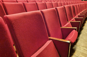 Fototapeta premium Empty red chairs in theater Europe Lithuania.