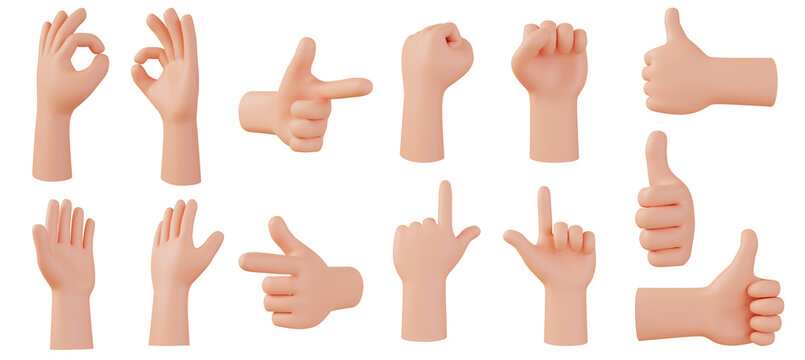 3D Hands set, 3D render illustration