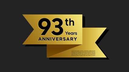 93 years anniversary logo with golden ribbon for booklet, leaflet, magazine, brochure poster, banner, web, invitation or greeting card. Vector illustrations.