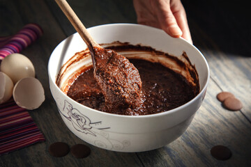 pouring chocolate into a bowl