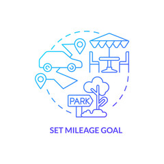 Fototapeta na wymiar Set mileage goal blue gradient concept icon. Do regular stops to relax. Road trip recommendation abstract idea thin line illustration. Isolated outline drawing. Myriad Pro-Bold font used
