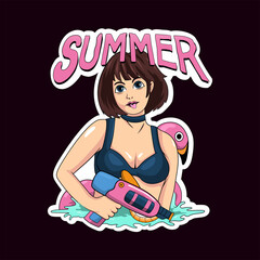 summer sticker girl in the beach