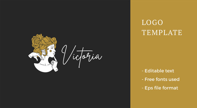 Romantic Blonde Woman Antique Elegant Hairstyle Monument Golden Luxury Minimalist Logo Vector