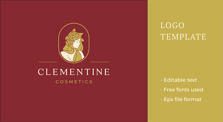 Ancient fashion female with floral bloom wreath circle golden frame branding corporate logo vector