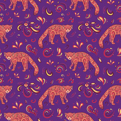 Colorful vector seamless pattern of red panda. Decoration print for wrapping, wallpaper, fabric, textile.