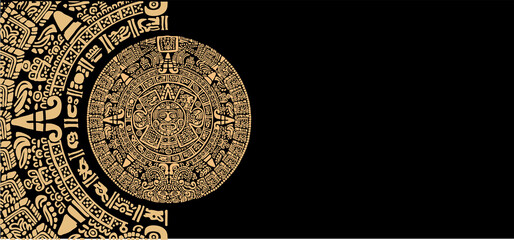 Ancient Mayan Calendar
Images of characters of ancient American Indians.The Aztecs, Mayans, Incas.
Mayan calendar.the Mayan alphabet.Ancient signs of America on a black background.
